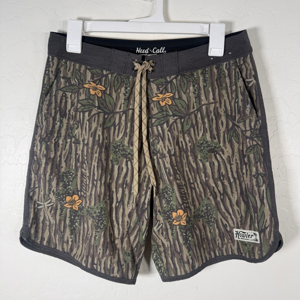 Howler Brothers Board Shorts Mens 30 Green Swamp Camo Drawstring Surf Beach